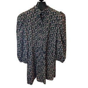 TOPSHOP Black Floral Print Long Sleeve Mock Neck Mini Dress‎ US 6